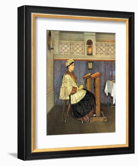 Young Woman in Synagogue-Isidor Kaufmann-Framed Art Print