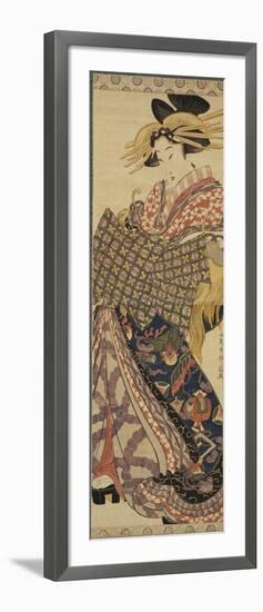 Young Woman in Traditional Highly Decorative Japanese Costume-Katsukawa Shunsen-Framed Giclee Print