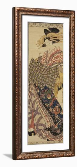 Young Woman in Traditional Highly Decorative Japanese Costume-Katsukawa Shunsen-Framed Giclee Print