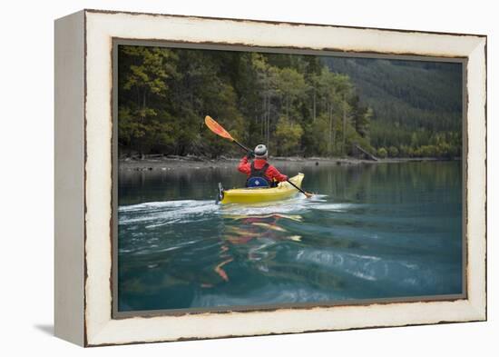 Young Woman Kayaking on Chilko Lake in British Columbia, Canada-Justin Bailie-Framed Premier Image Canvas