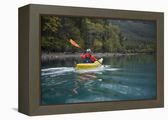 Young Woman Kayaking on Chilko Lake in British Columbia, Canada-Justin Bailie-Framed Premier Image Canvas