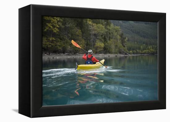 Young Woman Kayaking on Chilko Lake in British Columbia, Canada-Justin Bailie-Framed Premier Image Canvas