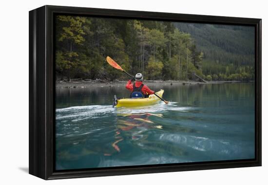 Young Woman Kayaking on Chilko Lake in British Columbia, Canada-Justin Bailie-Framed Premier Image Canvas