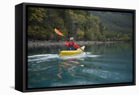 Young Woman Kayaking on Chilko Lake in British Columbia, Canada-Justin Bailie-Framed Premier Image Canvas