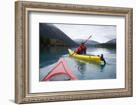 Young Woman Kayaking on Chilko Lake in British Columbia, Canada-Justin Bailie-Framed Photographic Print