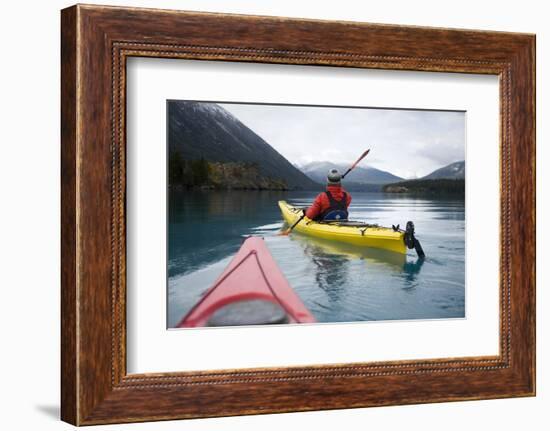 Young Woman Kayaking on Chilko Lake in British Columbia, Canada-Justin Bailie-Framed Photographic Print