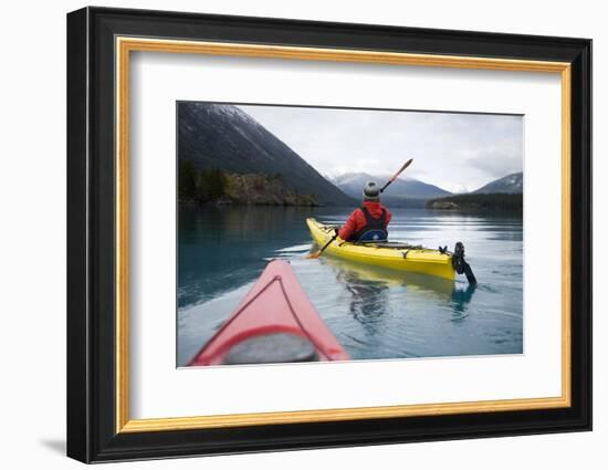 Young Woman Kayaking on Chilko Lake in British Columbia, Canada-Justin Bailie-Framed Photographic Print