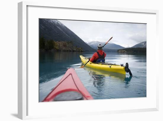 Young Woman Kayaking on Chilko Lake in British Columbia, Canada-Justin Bailie-Framed Photographic Print