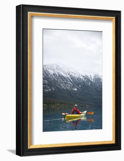 Young Woman Kayaking on Chilko Lake in British Columbia, Canada-Justin Bailie-Framed Photographic Print