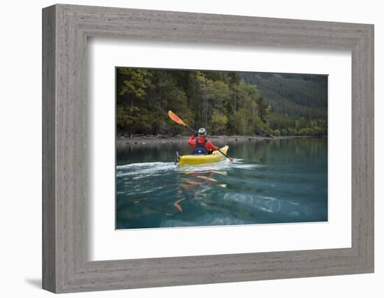 Young Woman Kayaking on Chilko Lake in British Columbia, Canada-Justin Bailie-Framed Photographic Print