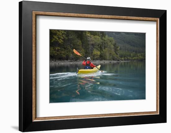 Young Woman Kayaking on Chilko Lake in British Columbia, Canada-Justin Bailie-Framed Photographic Print