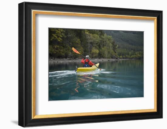 Young Woman Kayaking on Chilko Lake in British Columbia, Canada-Justin Bailie-Framed Photographic Print