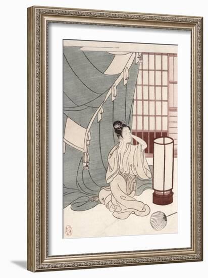 Young Woman Kneeling by Her Mosquito Net, 1766-Suzuki Harunobu-Framed Giclee Print