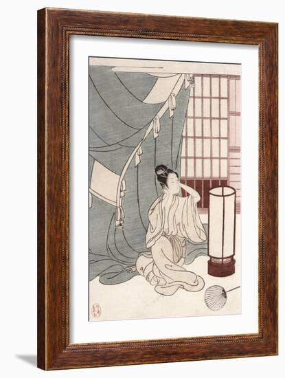 Young Woman Kneeling by Her Mosquito Net, 1766-Suzuki Harunobu-Framed Giclee Print