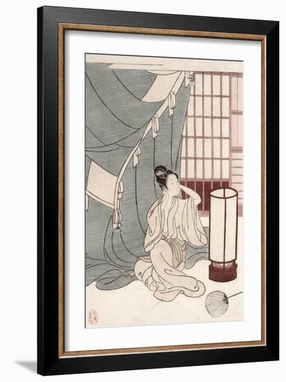 Young Woman Kneeling by Her Mosquito Net, 1766-Suzuki Harunobu-Framed Giclee Print