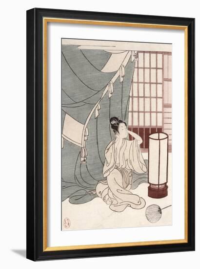 Young Woman Kneeling by Her Mosquito Net, 1766-Suzuki Harunobu-Framed Giclee Print