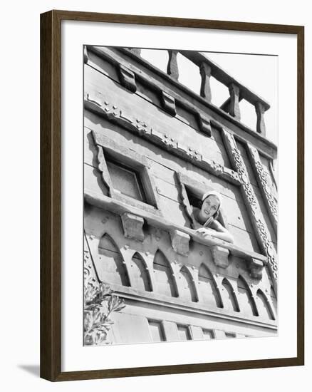 Young Woman Looking Out of an Window of an Castle-null-Framed Photo