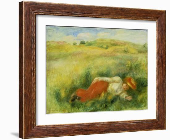 Young Woman, Lying in a Green Meadow-Pierre-Auguste Renoir-Framed Giclee Print