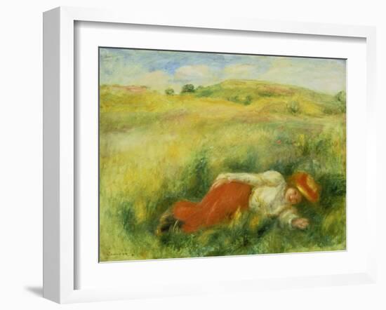 Young Woman, Lying in a Green Meadow-Pierre-Auguste Renoir-Framed Giclee Print