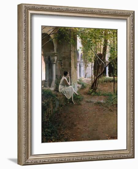 Young Woman Meditating in a Cloister, 1923 (Painting)-Ramon Casas i Carbo-Framed Giclee Print