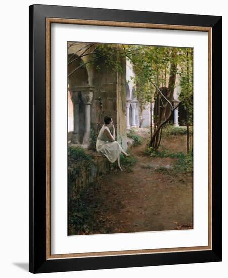 Young Woman Meditating in a Cloister, 1923 (Painting)-Ramon Casas i Carbo-Framed Giclee Print