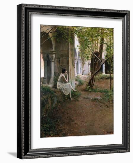 Young Woman Meditating in a Cloister, 1923 (Painting)-Ramon Casas i Carbo-Framed Giclee Print