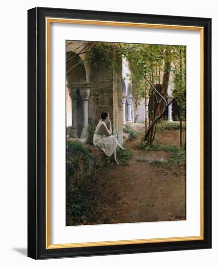 Young Woman Meditating in a Cloister, 1923 (Painting)-Ramon Casas i Carbo-Framed Giclee Print