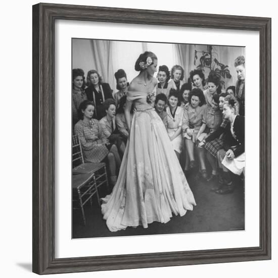 Young Woman Modeling the Lafaurie's Finished Product For the Tailors Before the Showing-Nina Leen-Framed Photographic Print