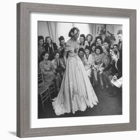 Young Woman Modeling the Lafaurie's Finished Product For the Tailors Before the Showing-Nina Leen-Framed Photographic Print