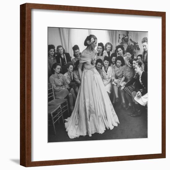 Young Woman Modeling the Lafaurie's Finished Product For the Tailors Before the Showing-Nina Leen-Framed Photographic Print