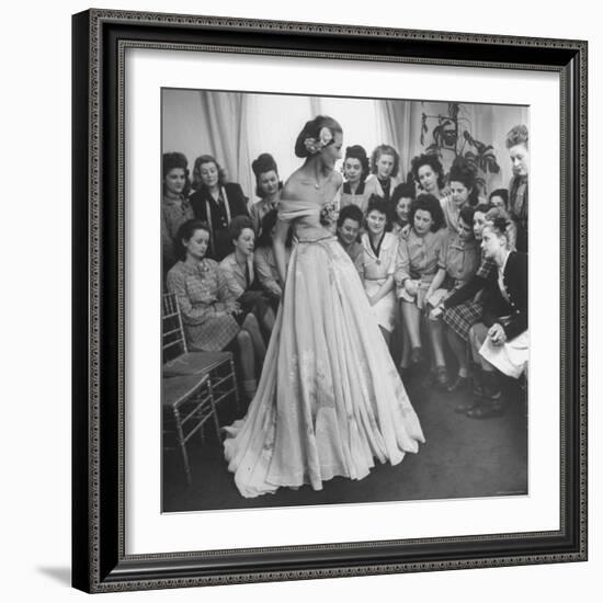 Young Woman Modeling the Lafaurie's Finished Product For the Tailors Before the Showing-Nina Leen-Framed Photographic Print