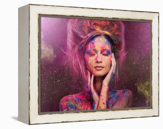 Young Woman Muse with Creative Body Art and Hairdo-NejroN Photo-Framed Stretched Canvas