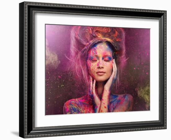 Young Woman Muse with Creative Body Art and Hairdo-NejroN Photo-Framed Art Print