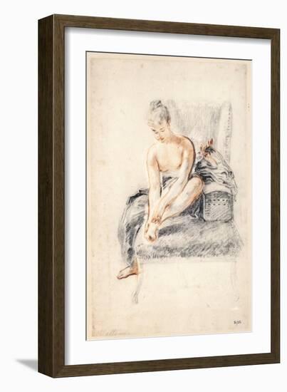 Young Woman, Nude, Holding One Foot in Her Hands, 1716-18-Jean-Antoine Watteau-Framed Giclee Print