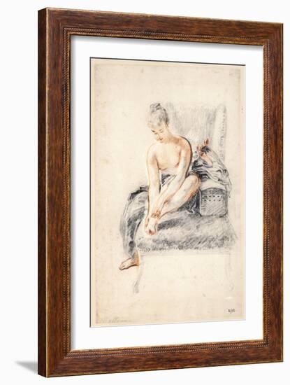 Young Woman, Nude, Holding One Foot in Her Hands, 1716-18-Jean-Antoine Watteau-Framed Giclee Print