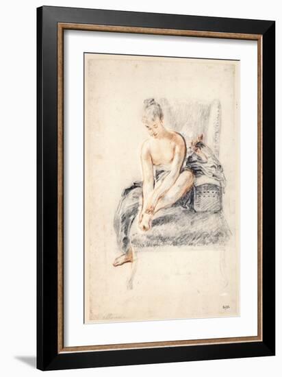 Young Woman, Nude, Holding One Foot in Her Hands, 1716-18-Jean-Antoine Watteau-Framed Giclee Print