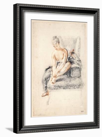 Young Woman, Nude, Holding One Foot in Her Hands, 1716-18-Jean-Antoine Watteau-Framed Giclee Print