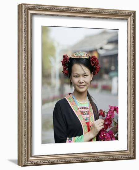 Young Woman of Yao Minority Mountain Tribe in Traditional Costume, Guangxi Province, China-Angelo Cavalli-Framed Photographic Print