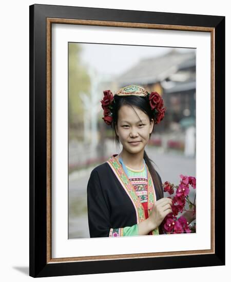 Young Woman of Yao Minority Mountain Tribe in Traditional Costume, Guangxi Province, China-Angelo Cavalli-Framed Photographic Print