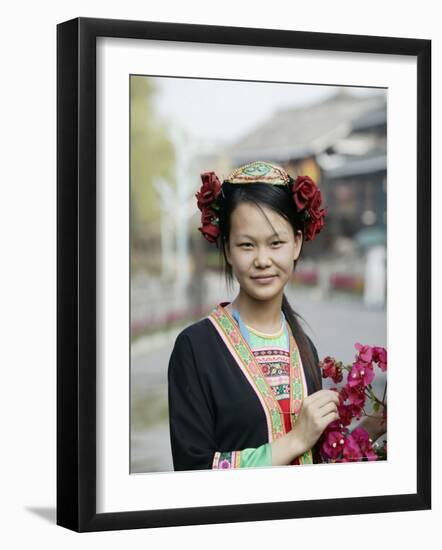 Young Woman of Yao Minority Mountain Tribe in Traditional Costume, Guangxi Province, China-Angelo Cavalli-Framed Photographic Print
