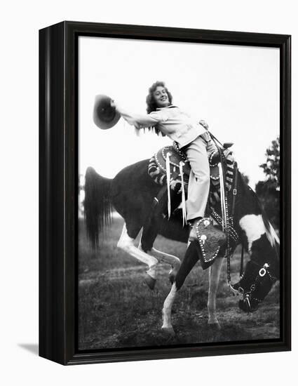 Young Woman on Phony Pony, Ca. 1940-null-Framed Premier Image Canvas