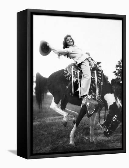 Young Woman on Phony Pony, Ca. 1940-null-Framed Premier Image Canvas