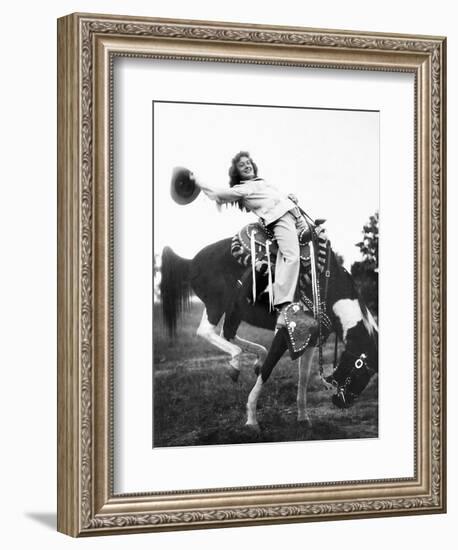 Young Woman on Phony Pony, Ca. 1940-null-Framed Premium Photographic Print