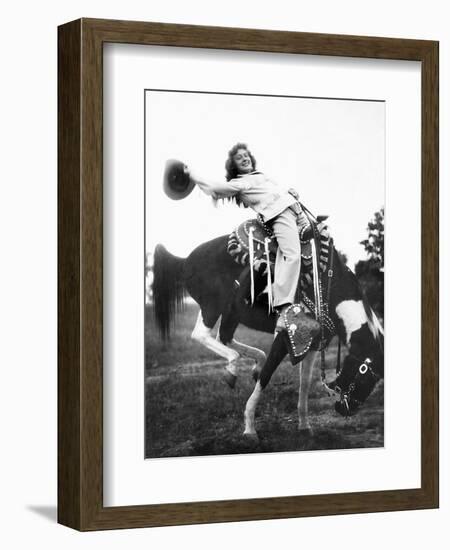 Young Woman on Phony Pony, Ca. 1940-null-Framed Premium Photographic Print