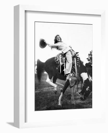 Young Woman on Phony Pony, Ca. 1940-null-Framed Premium Photographic Print