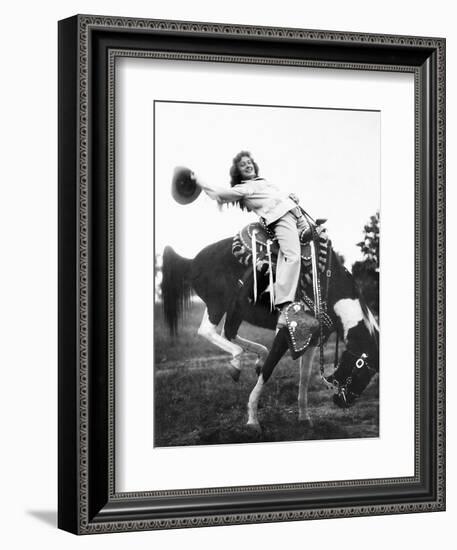 Young Woman on Phony Pony, Ca. 1940-null-Framed Premium Photographic Print