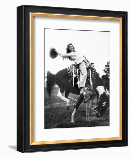 Young Woman on Phony Pony, Ca. 1940-null-Framed Premium Photographic Print