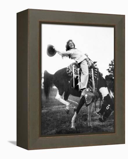 Young Woman on Phony Pony, Ca. 1940-null-Framed Premier Image Canvas