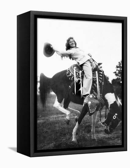 Young Woman on Phony Pony, Ca. 1940-null-Framed Premier Image Canvas