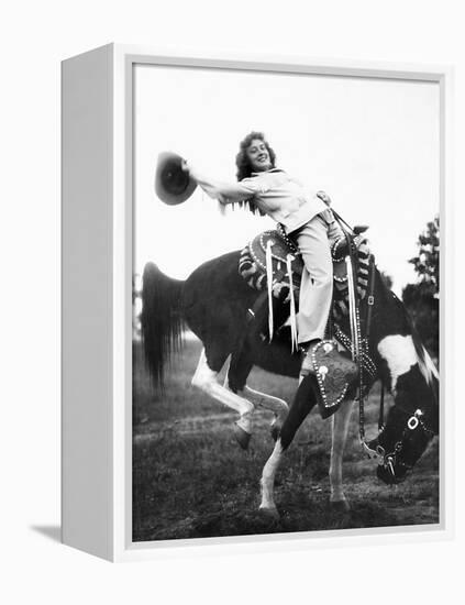 Young Woman on Phony Pony, Ca. 1940-null-Framed Premier Image Canvas